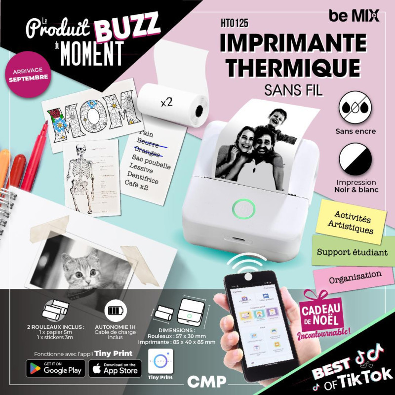 Mini Imprimante sans fil noir et blanc