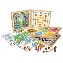 COFFRET DE JEUX CLASSIQUES - 80 REGLES - PIONS BOIS