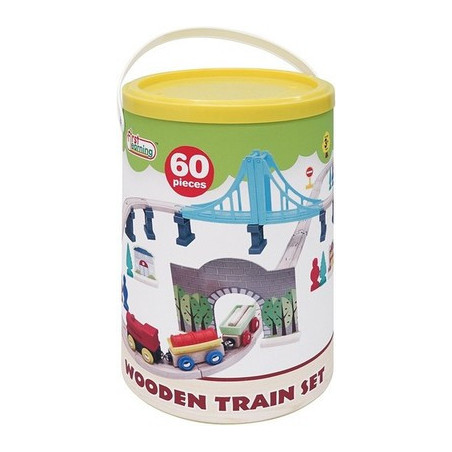 Baril train bois 60 pieces